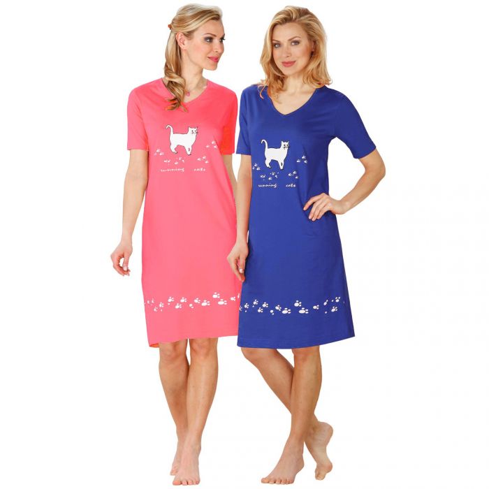 Lot de 2 chemises de nuit tee-shirt courtes Femme BLEU Coton STEFF