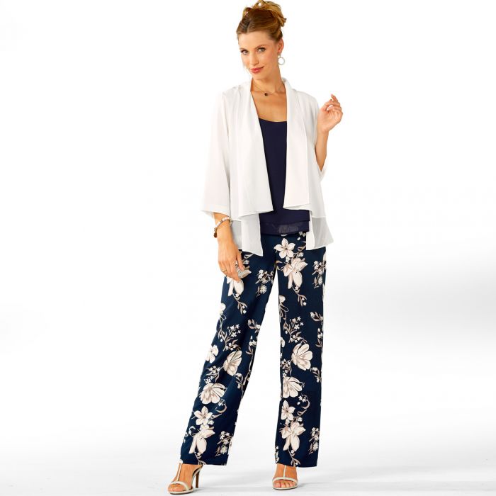 Veste bol ro voiles top en voile sur pantalon imprim fleurs