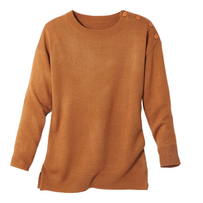Pull tunique epaule boutonnee Bleu Bonheur