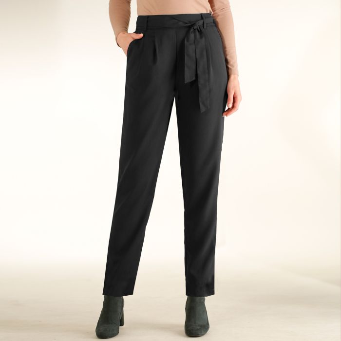 Pantalon en crepe uni Bleu Bonheur