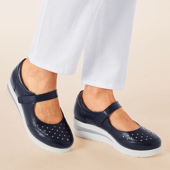 Babies compensees en cuir Bleu Bonheur