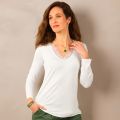 Tee-shirt uni col V dentelle