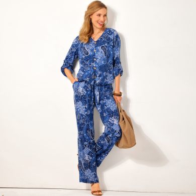 Total look bohême-chic tout confort en blouse et pantalon à imprimés cachemire !