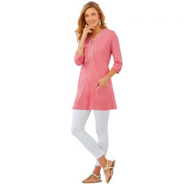 Tunique longue manches retroussables et caleçon unis en coton extensible