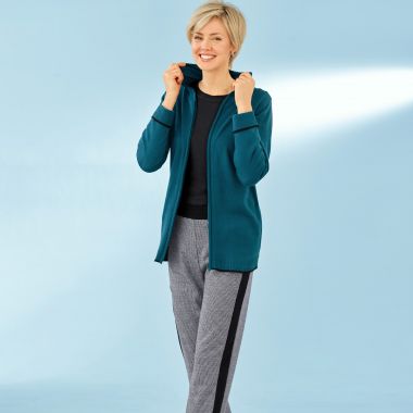 Gilet zippé à capuche et pantalon droit bien chaud,   la tenue tendance décontractée ! 