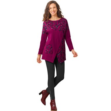 Tunique asymétrique imprimée léopard sur leggins fantaisie