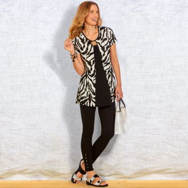Tunique zèbre 2 en 1 sur legging avec sandales plates à scratchs, en cuir