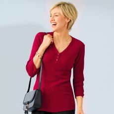 Pull en maille côtélée col V