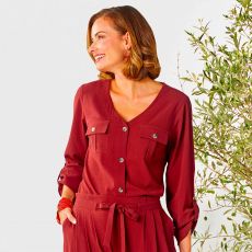 Chemise crêpe uni à poches