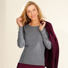 Pull maille côtelée col rond