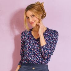 Tee-shirt imprimé col dentelle
