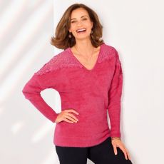 Pull poilu uni avec macramé