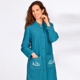 Robe de chambre polaire brodee Bleu Bonheur